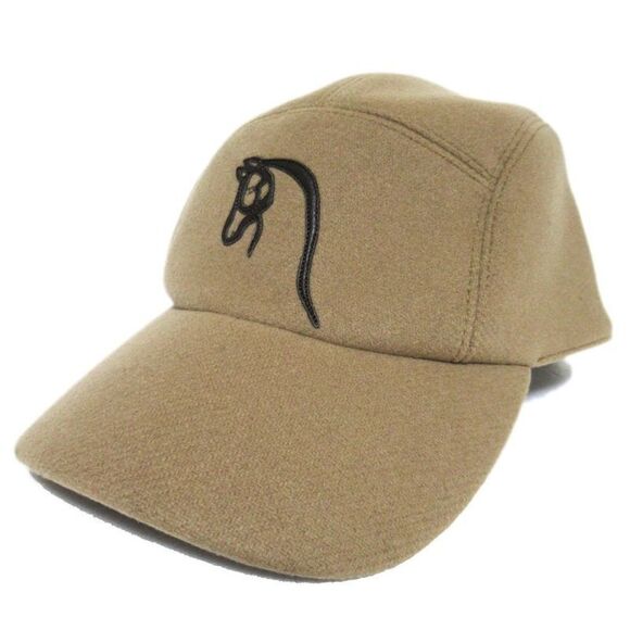 Hermes Other - Hermes Serie Button Leather Horse Patch Wool Baseball Cap Hat Size 58 Camel